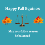 The Libra scales are flanked by autumn leaves lighting the hope for balance during this season.